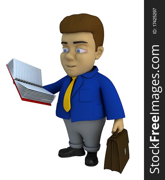 3d the character of the businessman with a portfolio on a white background. 3d the character of the businessman with a portfolio on a white background