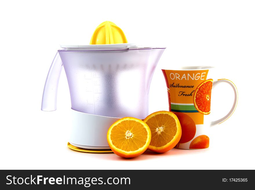 Orange With Strainer Isolated On White