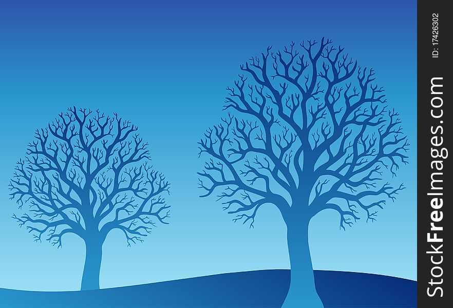 Two blue trees - illustration.