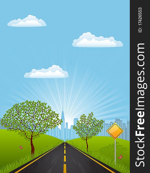 Summer landscape with a highway. Vector illustration.