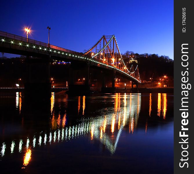 Foot bridge cross the Dniper river, Kiev, Ukraine