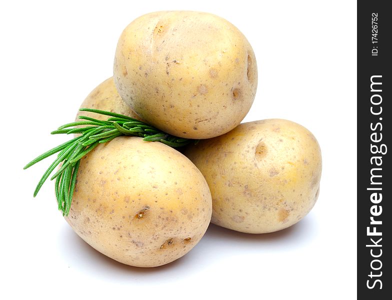 Potatoes and rosemary isolated on white background