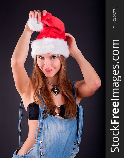 Christmas girl in the Santa Claus hat