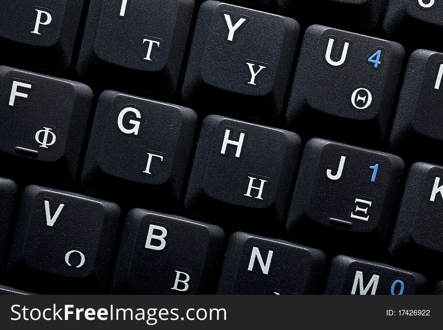 Keyboard of a notebook computer. White and black.