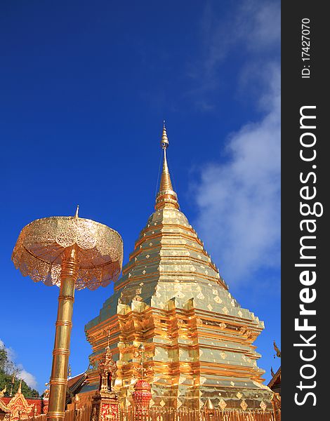 Doi Suthep golden pagoda and umbrella