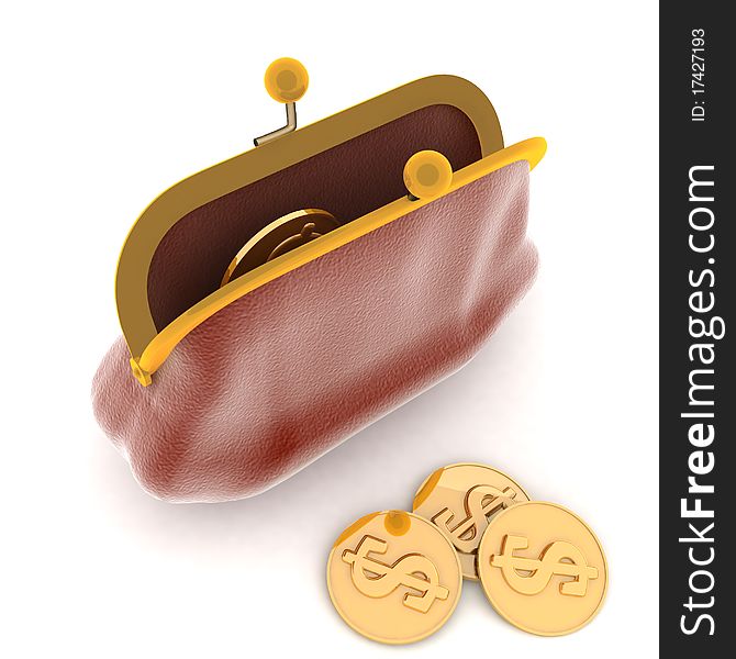 3d illustration of a purse and money