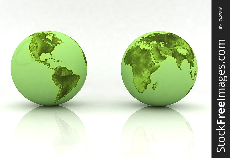 Two globes of Earth, isolated on a white