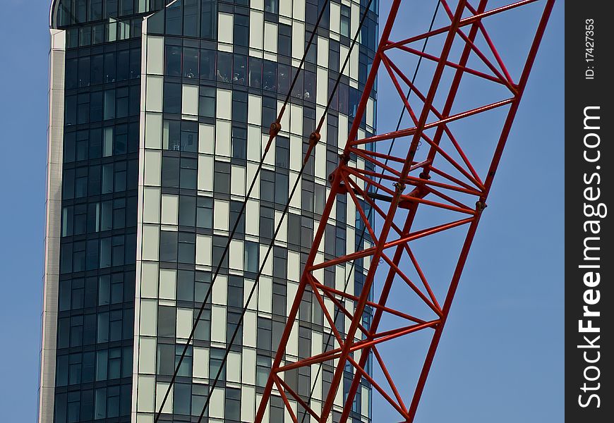 Modern Building And Red Crane Liverpool