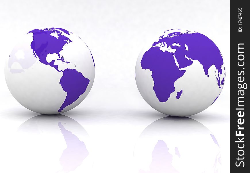 Two globes of Earth, isolated on a white