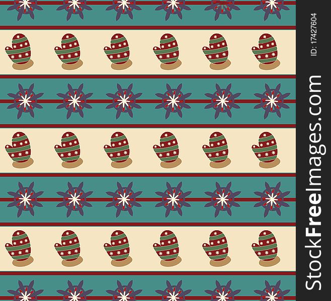 Seamless wallpaper pattern. Snowflakes and mittens