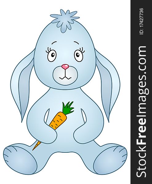 Rabbit siting and holding carrot in paws: wishes to have dinner. Rabbit siting and holding carrot in paws: wishes to have dinner