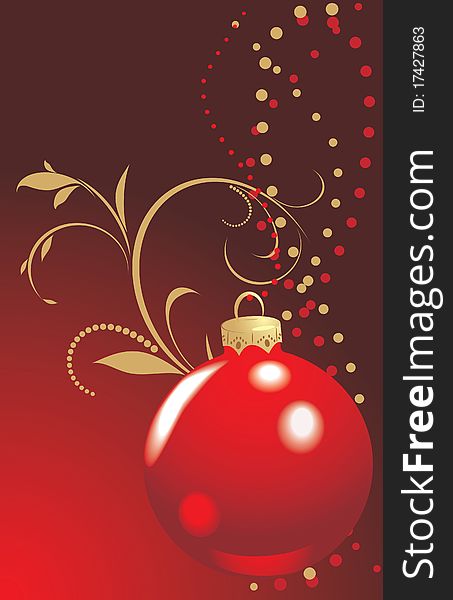 Christmas red ball on the decorative background. Illustration