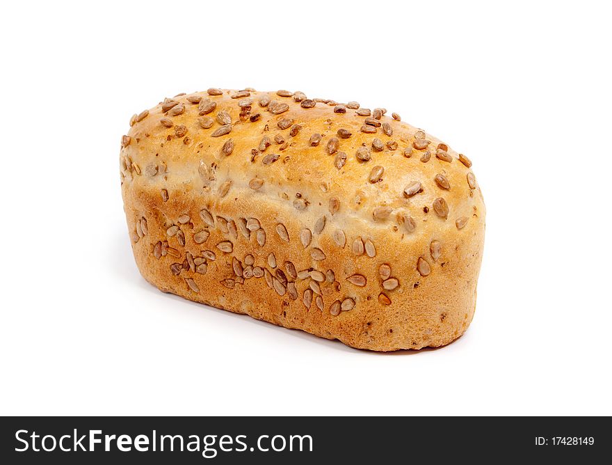 White bread with sunflower seeds isolated on white background