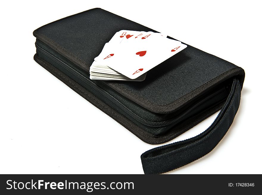 Bag with the game of poker on a white background. Bag with the game of poker on a white background