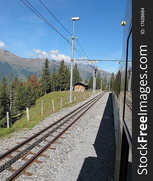 Train at Jungfraujoch in the Swiss Alps , Switzerland , Europe