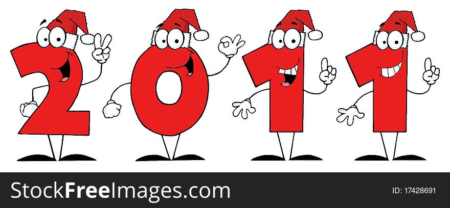 2011 Year Cartoon Numbers With Santa Hats