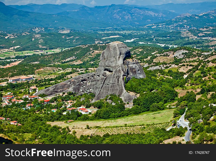 The panorama view of Meteora mountains, Greece. The panorama view of Meteora mountains, Greece