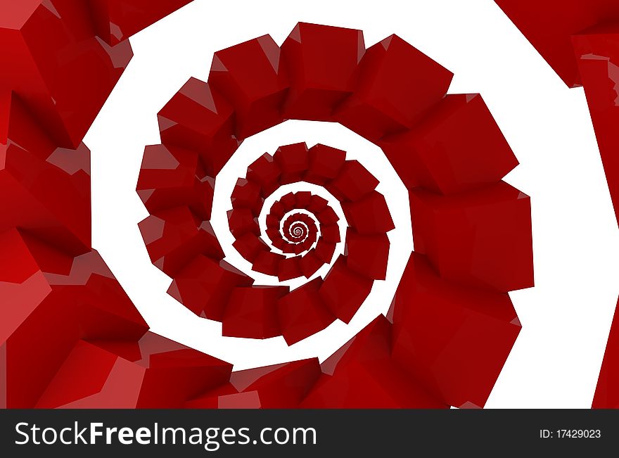 Red glossy spiral made entirely of cubes stretching out to infinity. Red glossy spiral made entirely of cubes stretching out to infinity