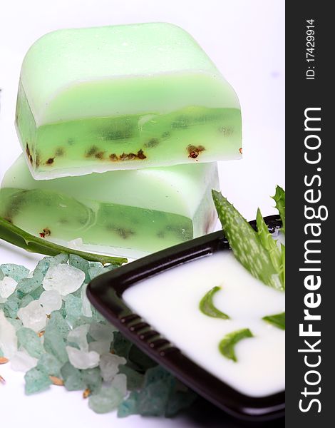 Aloe Vera Leaves, Handmade Soap And Bath Salt