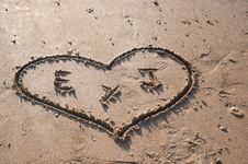 Heart Drawn In The Sand On The Beach Royalty Free Stock Photo