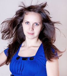 Beauty Young Woman In Blue Dress Stock Photo