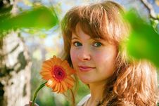 Pretty Woman And Flower In Spring Royalty Free Stock Photo
