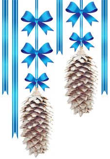 Two Pine Cones With Blue Bows Stock Images Two Pine Cones With Blue Bows Stock Images