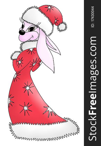 Rabbit in the costume of Santa