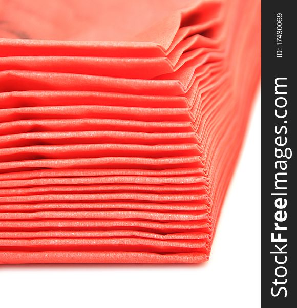 Closeup stack of red paper napkins