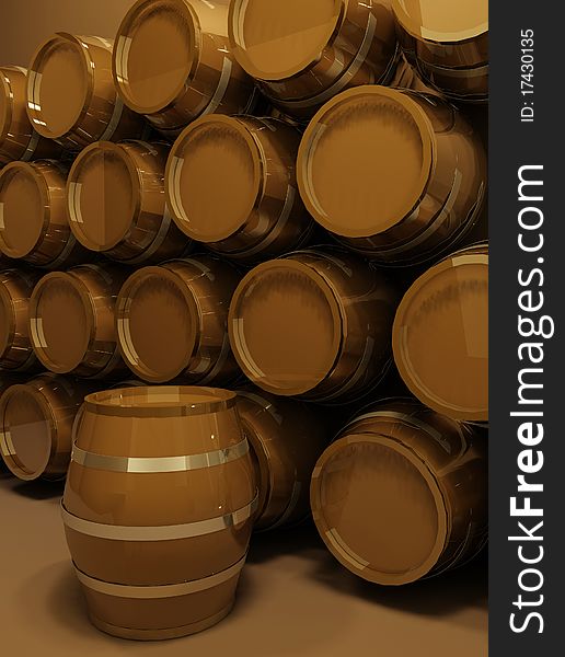 Perspective of barrels. Background. Exhibition