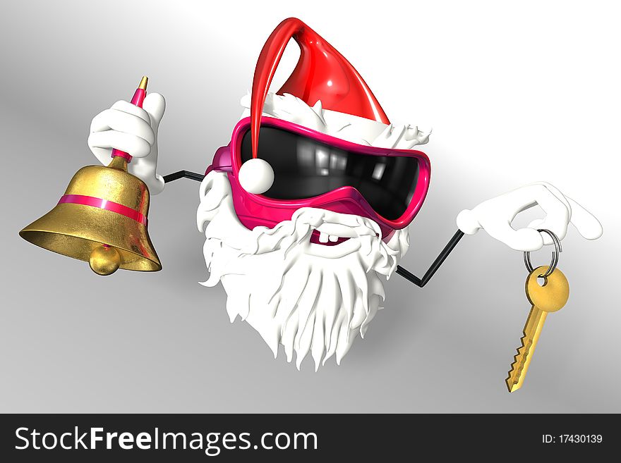 Happy Santa holds gold key