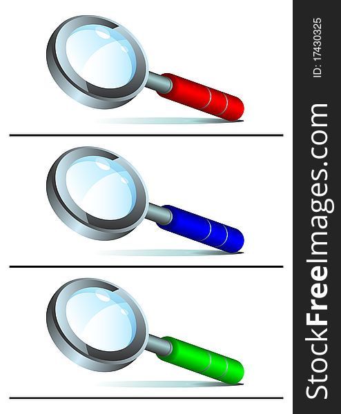 Set of magnifying glasses on a white background. Magnifiers with handles of different color. Set of magnifying glasses on a white background. Magnifiers with handles of different color.