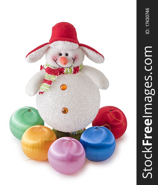 Funny snowman in red and green with christmas