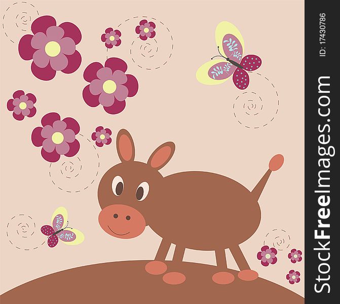 Funny background for children with little burro and flowers. Funny background for children with little burro and flowers