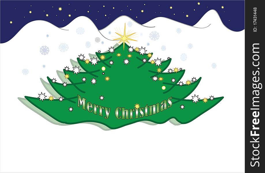 This illustration depicts a Christmas tree with text: Merry Christmas