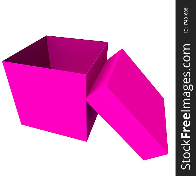 Pink empty box with the lid open. 3d computer modeling