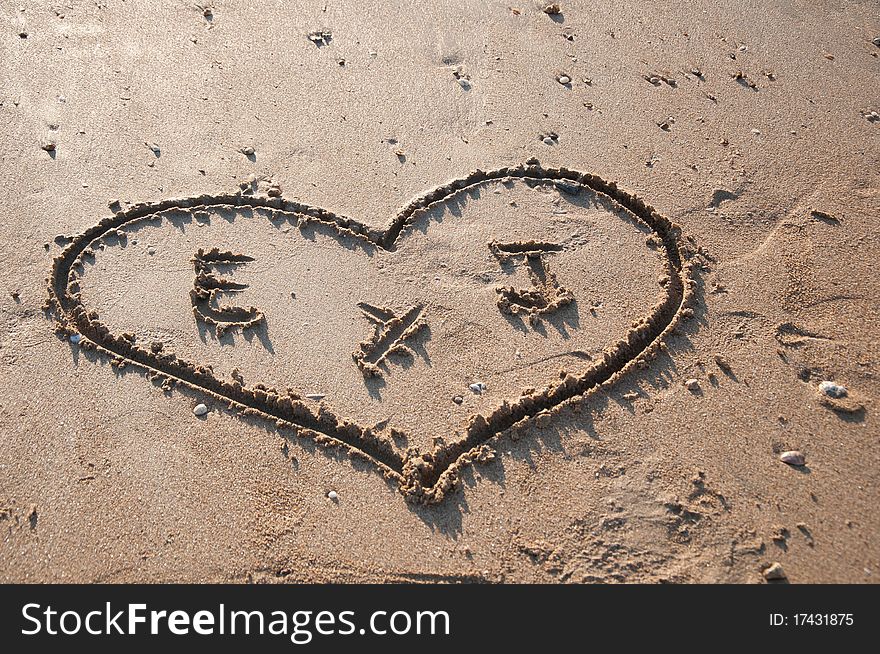 Heart drawn in the sand on the Caleta beach in Cadiz. Heart drawn in the sand on the Caleta beach in Cadiz