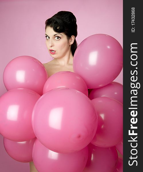 Sexy Woman Wearing Pink Balloons