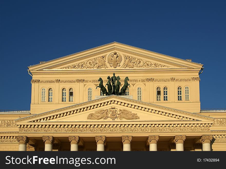 Bolshoi Theatre (Large, Great or Grand Theatre, also spelled Bolshoy), Moscow, Russia. Bolshoi Theatre (Large, Great or Grand Theatre, also spelled Bolshoy), Moscow, Russia