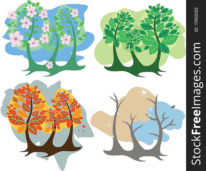 Vector image of a group of trees changing appearance throughout the year. Vector image of a group of trees changing appearance throughout the year
