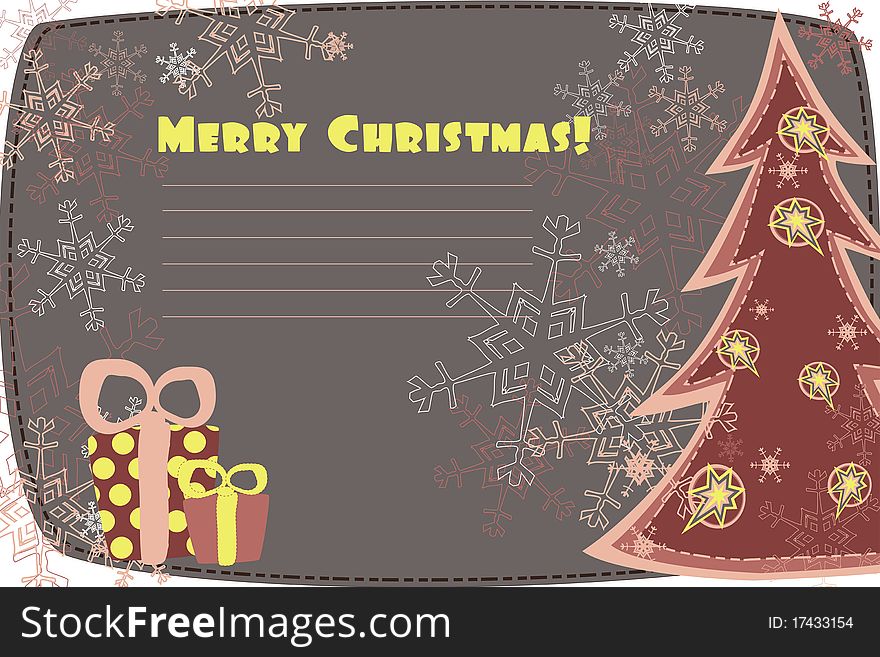 Christmas greeting card in pink and brown shades with a writing space