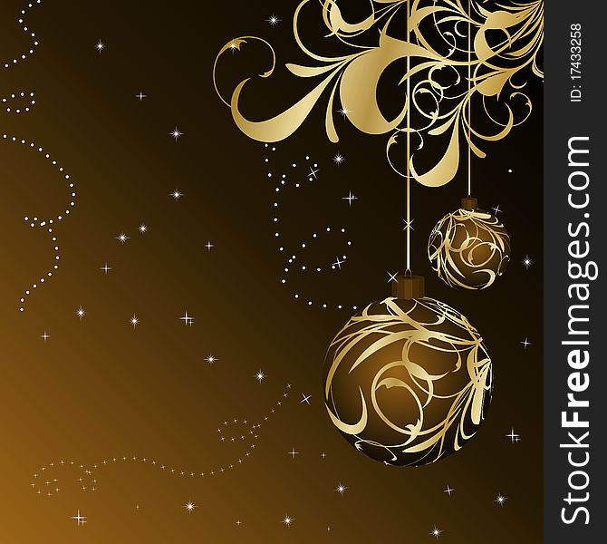 Elegant christmas floral background with balls - vector