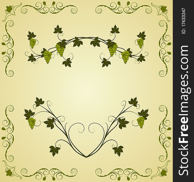 Illustration the grape twig ornate for design labels - vector