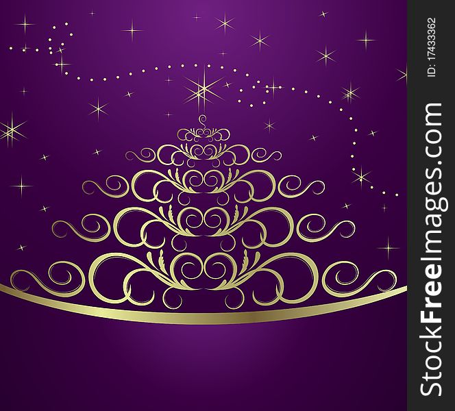 Celebration card with abstract christmas floral tree - vector