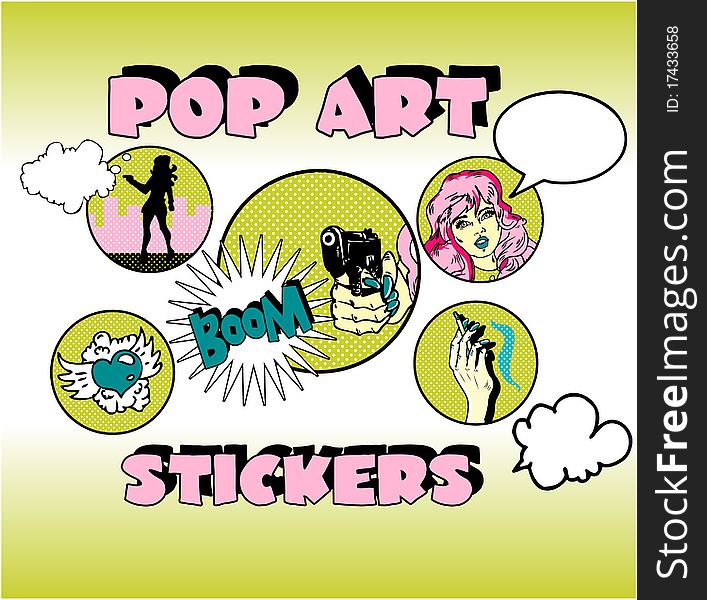 Vintage Popart Stickers, Woman Gangster