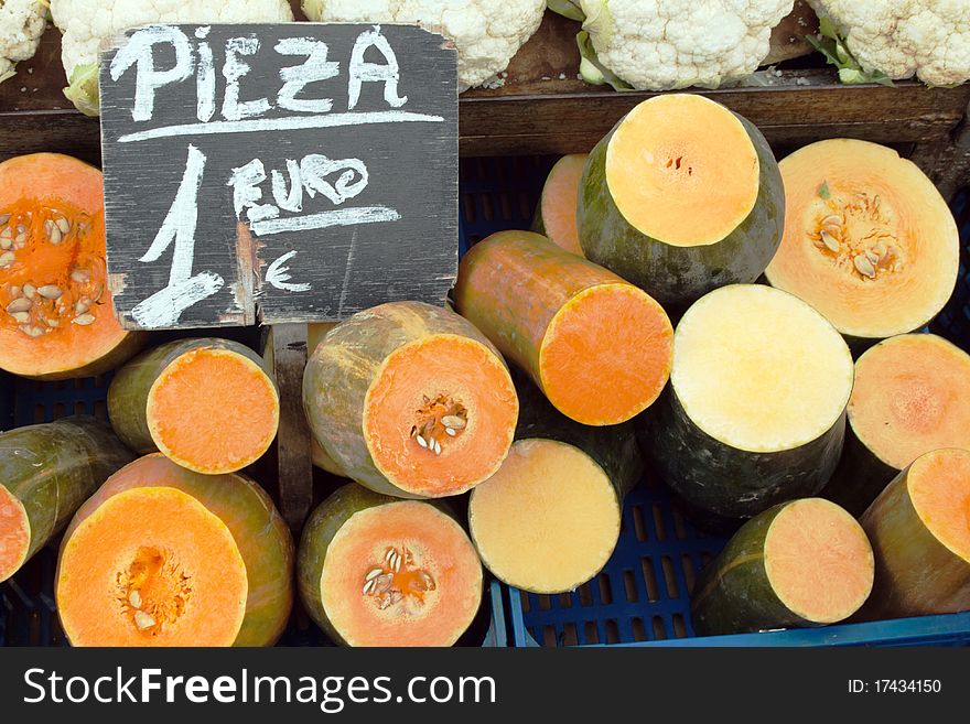 Fresh ripe pumpkin for sale at the market