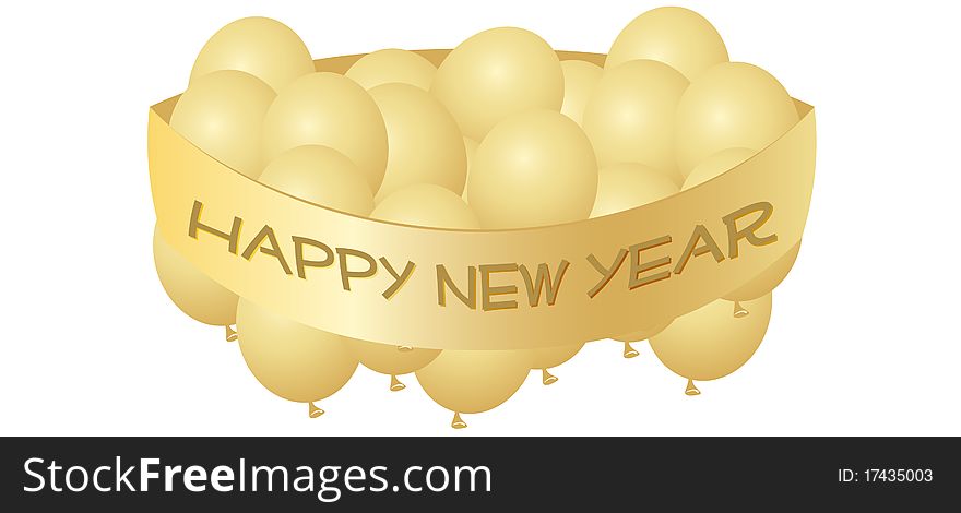 Floating balloons wrapped in a New Years banner. Floating balloons wrapped in a New Years banner
