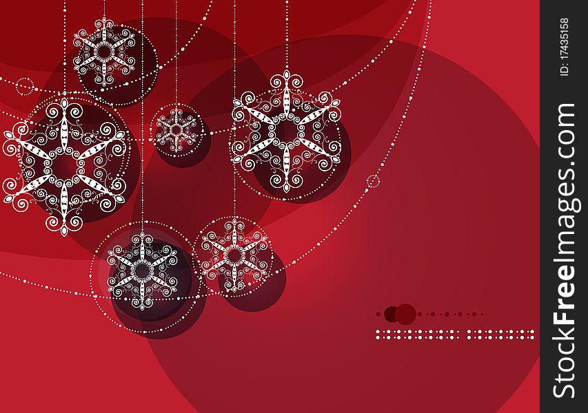 Christmas Ornaments, Garland On Red Background