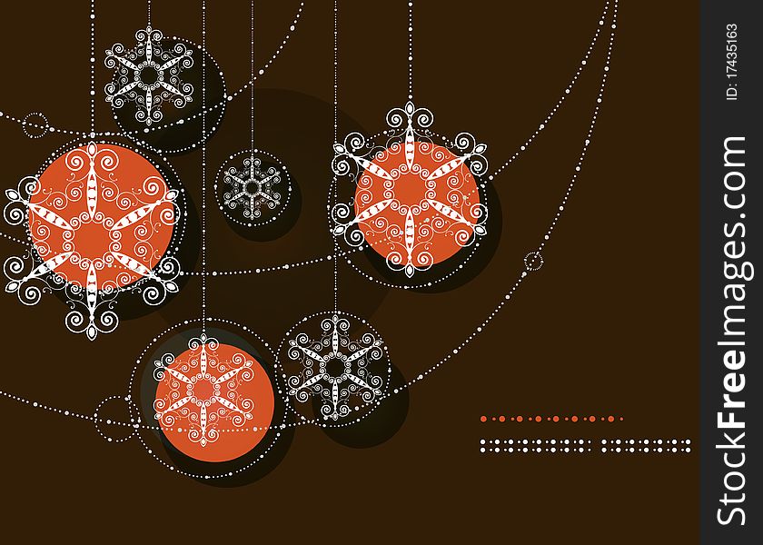 Christmas abstract pattern with orange balloons in the form of snowflakes. Christmas abstract pattern with orange balloons in the form of snowflakes