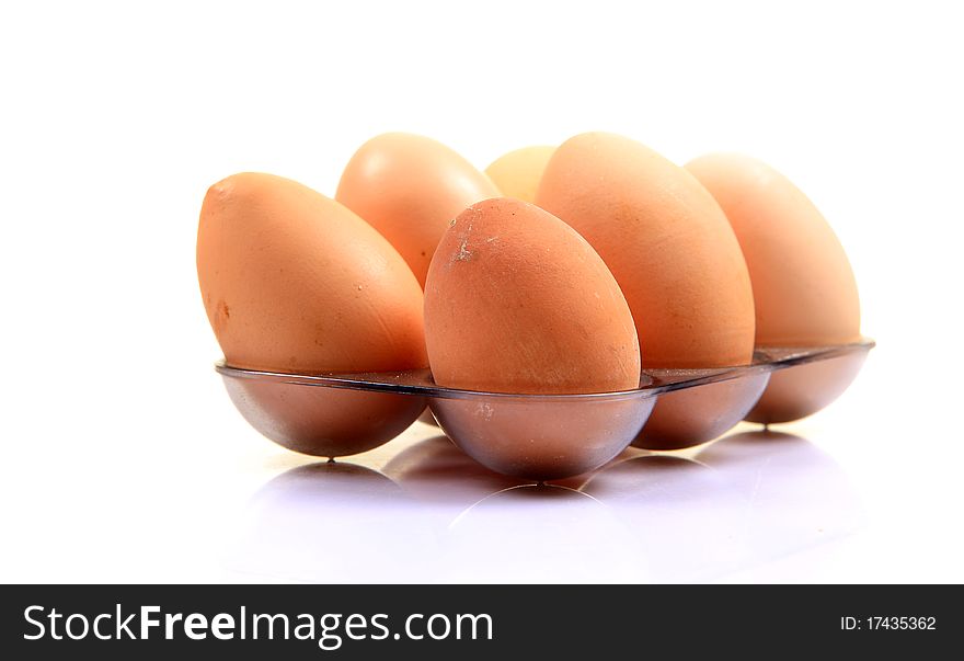 Eggs in tray isolated on white background. Eggs in tray isolated on white background.